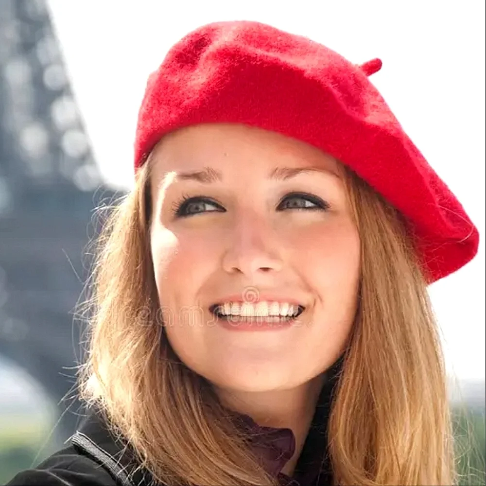 Women's Red Wool Blend French Beret Hat Parisian Fall Winter Classic preppy